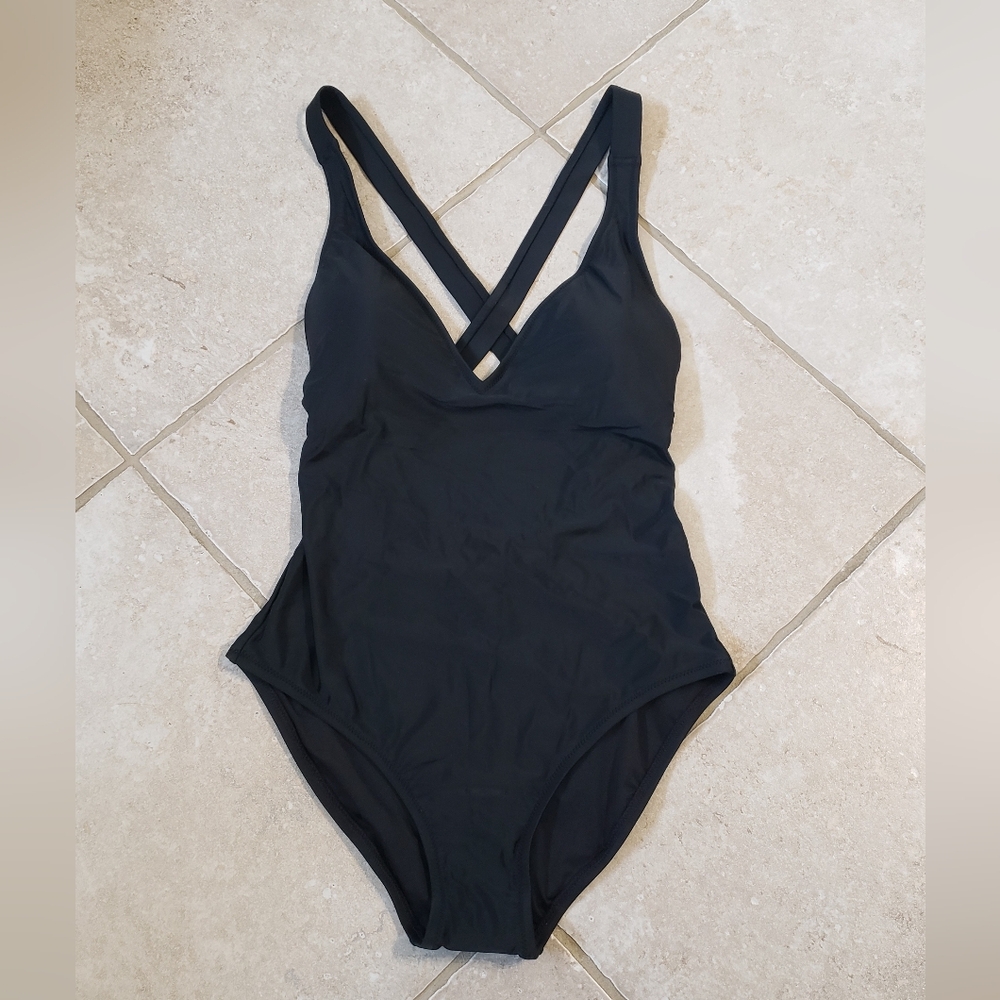 NWT J. Crew Women's Black V-Neck One-Piece Swimsuit